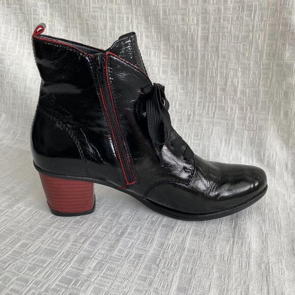 Remonte Patent Leather Black & Red Ankle Boots Sz 8.5 - Picture 8 of 16